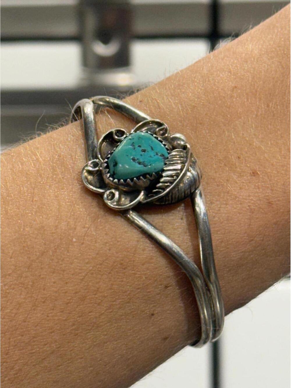 Vintage Sterling Silver Turquoise Cuff Bracelet Navajo Bracelet Southwestern